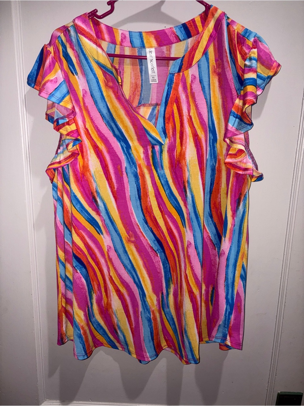 Dear Scarlett Multi-Color Ruffle Sleeve Women's Top XL